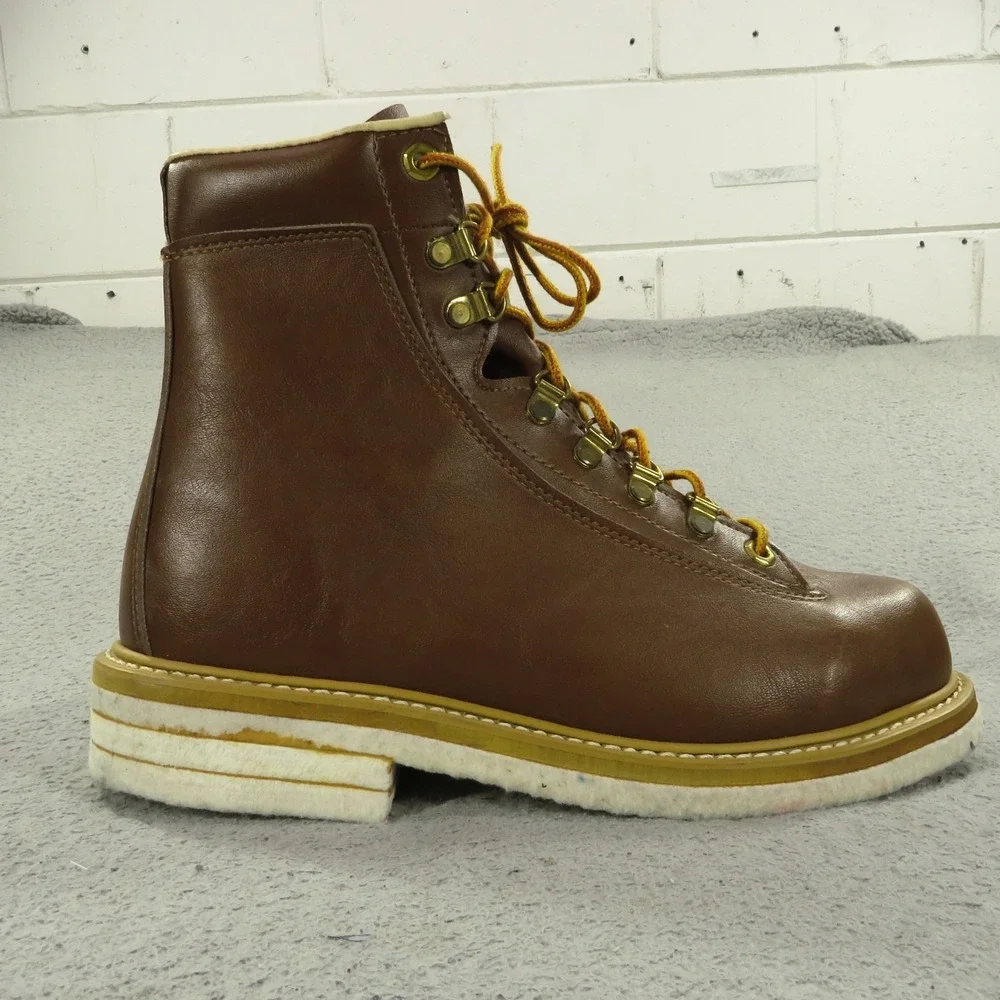 Vintage LL Bean Mens 8 Felt Sole Wading Fly Fishing Boots 80s Made in USA Brown